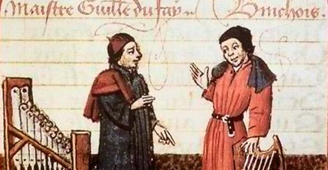 Secolo XV. Borgogna. IN figura i Maestri Dufay e Binchois, maggiori esponenti della Scuola di Musica di Borgogna.